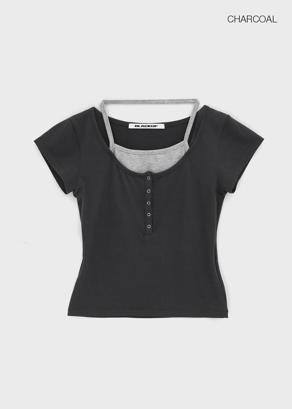 [MADE] Pieta Halter Layered Short-Sleeve Tee (Modal 38%)