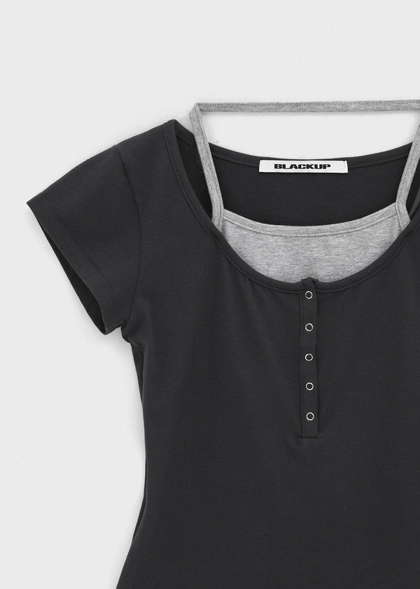 [MADE] Pieta Halter Layered Short-Sleeve Tee (Modal 38%)