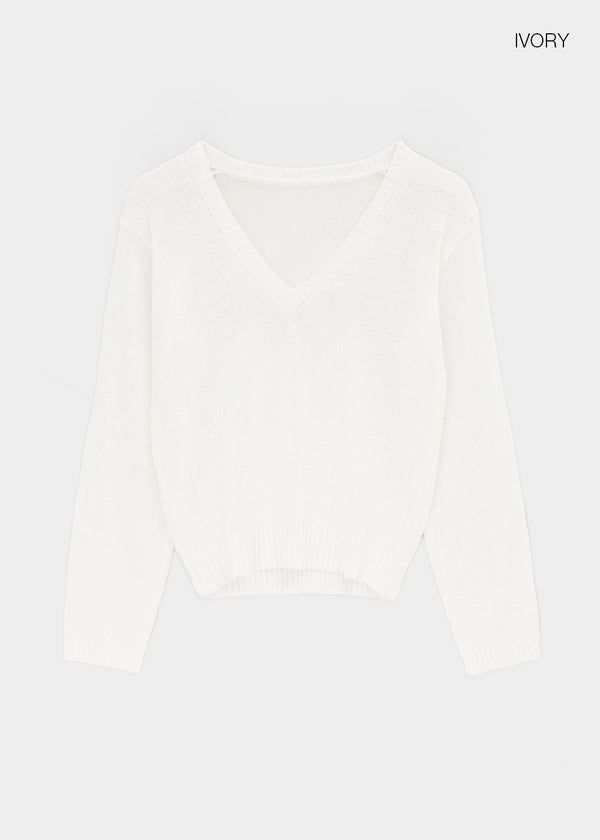 Jenishu Deep V-neck Long Sleeve Knit