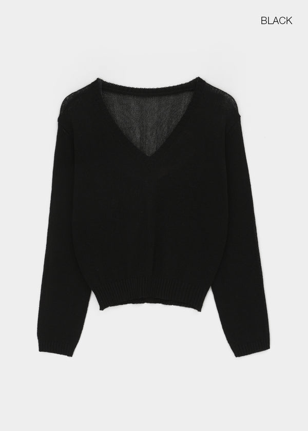 Jenishu Deep V-neck Long Sleeve Knit