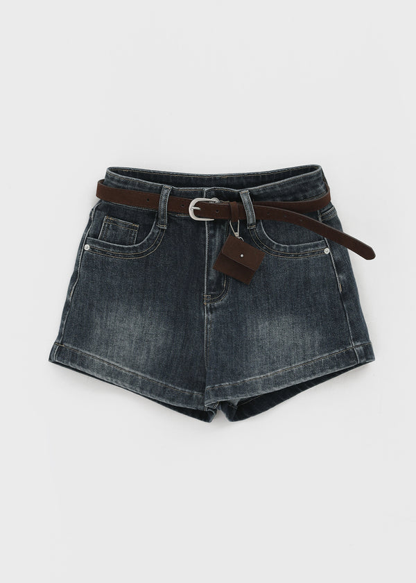 Zeu Back Pocket Denim Shorts (Belt Set)
