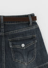 Zeu Back Pocket Denim Shorts (Belt Set)
