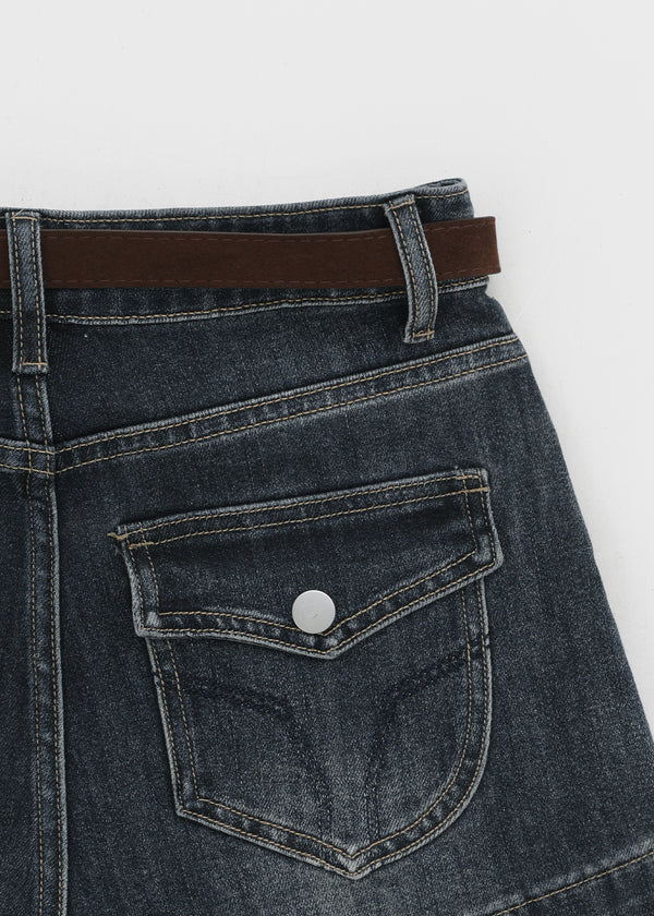 Zeu Back Pocket Denim Shorts (Belt Set)