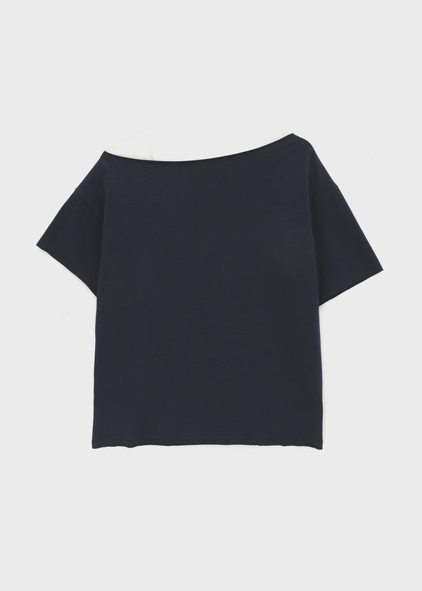 [MADE] Vermel Printed Asymmetric Shoulder Short Sleeve Top