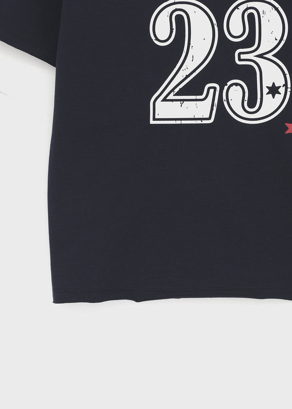 [MADE] Vermel Printed Asymmetric Shoulder Short Sleeve Top