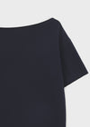 [MADE] Vermel Printed Asymmetric Shoulder Short Sleeve Top