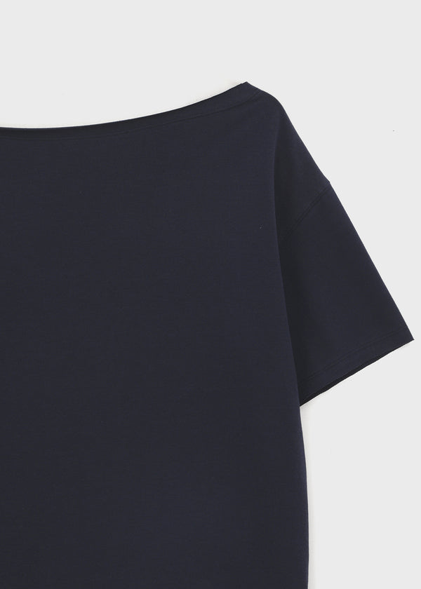 [MADE] Vermel Printed Asymmetric Shoulder Short Sleeve Top