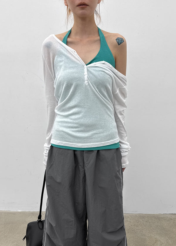 Rotine Henley Neck Long-sleeve Hoodie