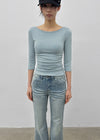Iftic Striped Shirred Boat Neck Sleeveless Tee