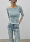 Iftic Striped Shirred Boat Neck Sleeveless Tee