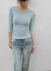 Iftic Striped Shirred Boat Neck Sleeveless Tee