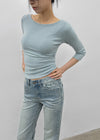 Iftic Striped Shirred Boat Neck Sleeveless Tee