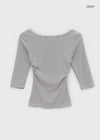 Iftic Striped Shirred Boat Neck Sleeveless Tee