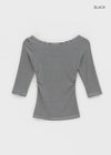 Iftic Striped Shirred Boat Neck Sleeveless Tee