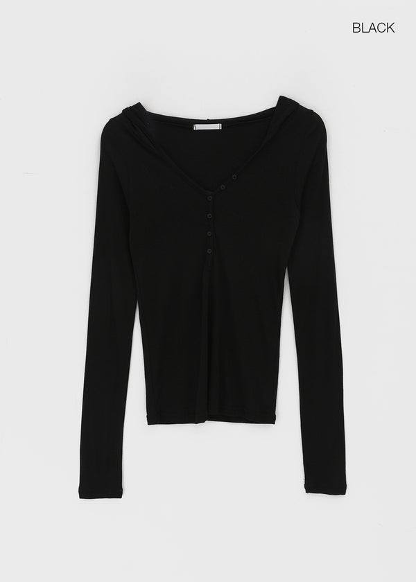 Rotine Henley Neck Long-sleeve Hoodie