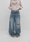 Hupu Damaged Wide Denim Pants