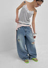 Hupu Damaged Wide Denim Pants