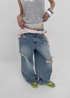 Hupu Damaged Wide Denim Pants