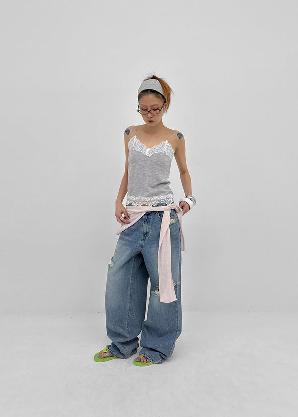 Hupu Damaged Wide Denim Pants