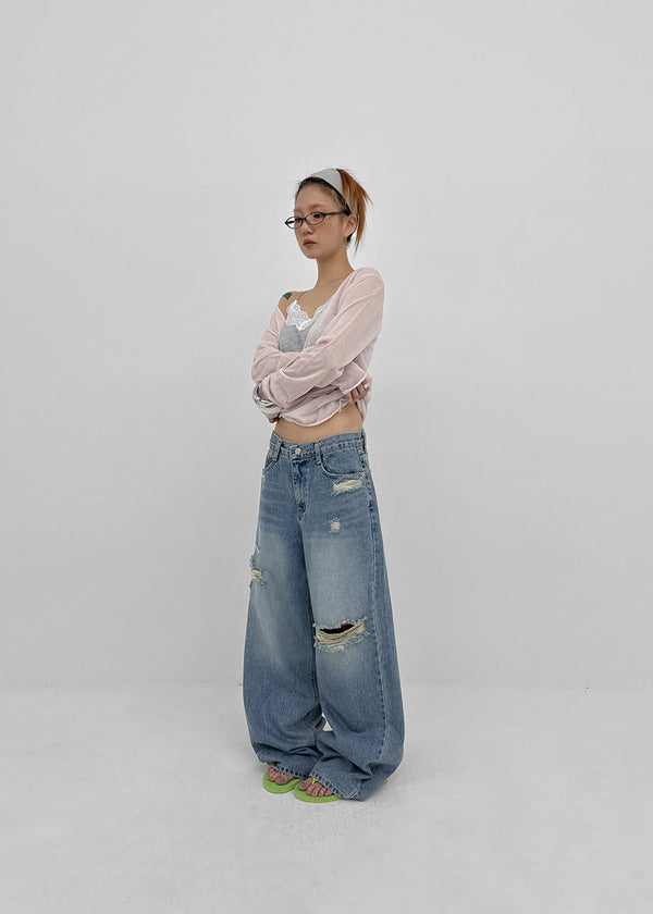 Hupu Damaged Wide Denim Pants