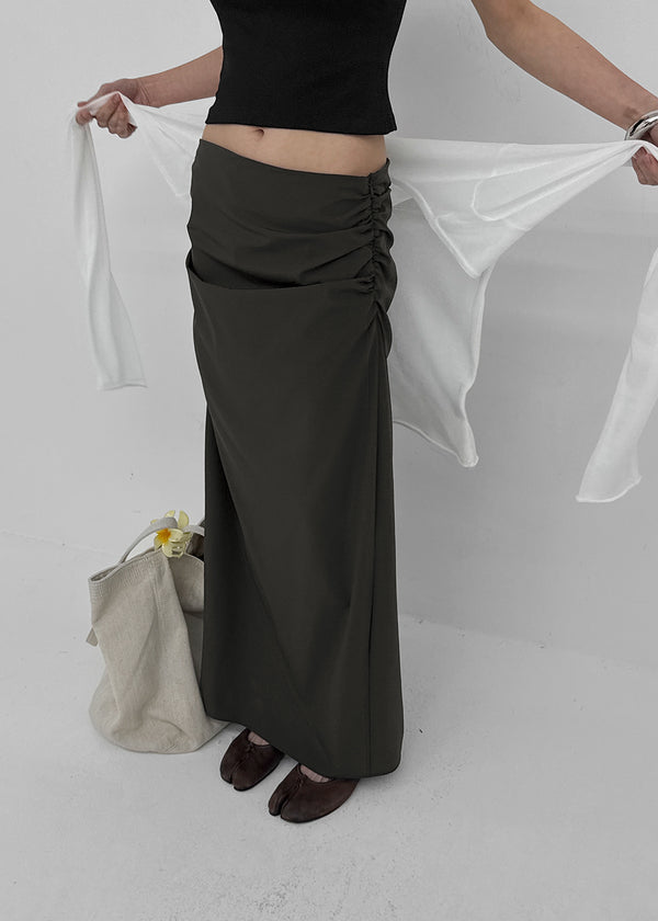 Pelian Nylon Shirred Long Skirt