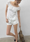 Gentic Punching Frill Short Sleeve Blouse