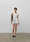 Gentic Punching Frill Short Sleeve Blouse