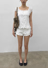 Gentic Punching Frill Short Sleeve Blouse