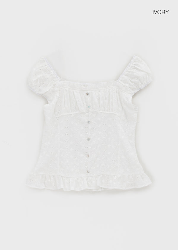Gentic Punching Frill Short Sleeve Blouse