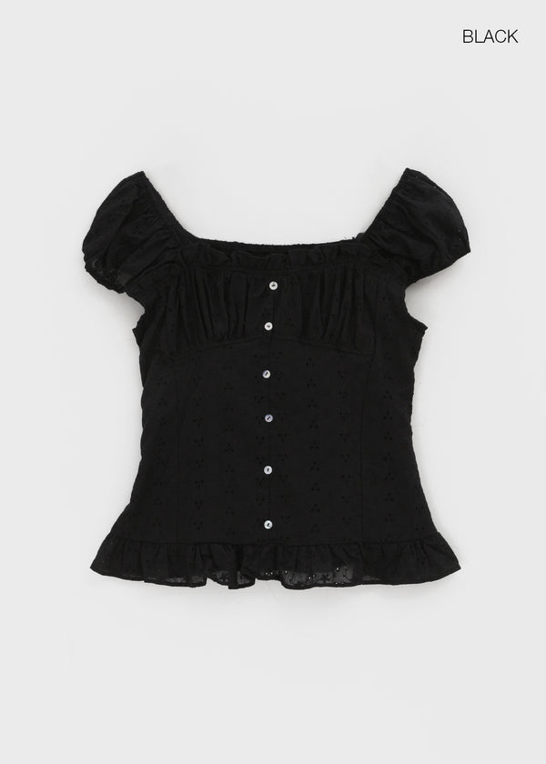 Gentic Punching Frill Short Sleeve Blouse
