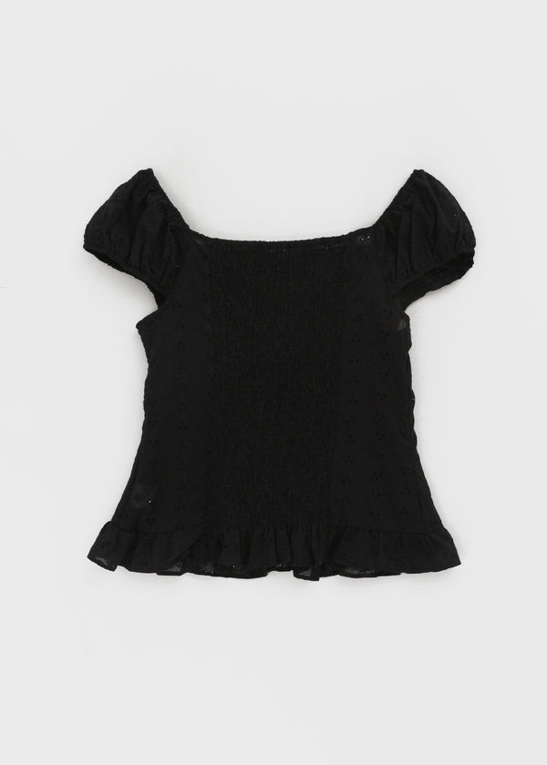 Gentic Punching Frill Short Sleeve Blouse