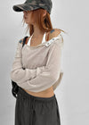 [MADE] Cuchel Summer Knit Button Off-Shoulder Long Sleeve Top