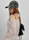 [MADE] Cuchel Summer Knit Button Off-Shoulder Long Sleeve Top