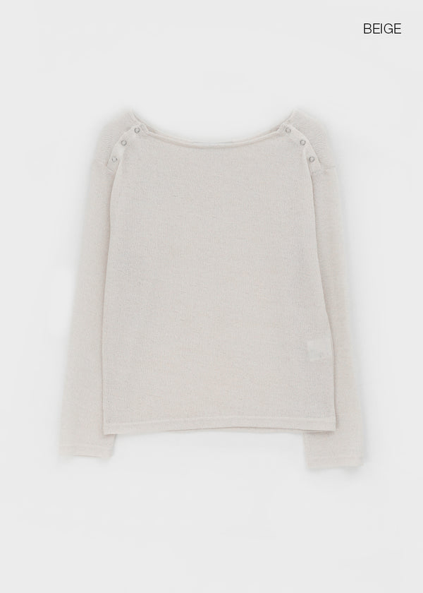 [MADE] Cuchel Summer Knit Button Off-Shoulder Long Sleeve Top