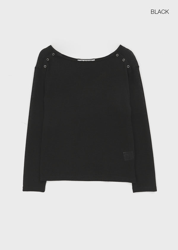 [MADE] Cuchel Summer Knit Button Off-Shoulder Long Sleeve Top
