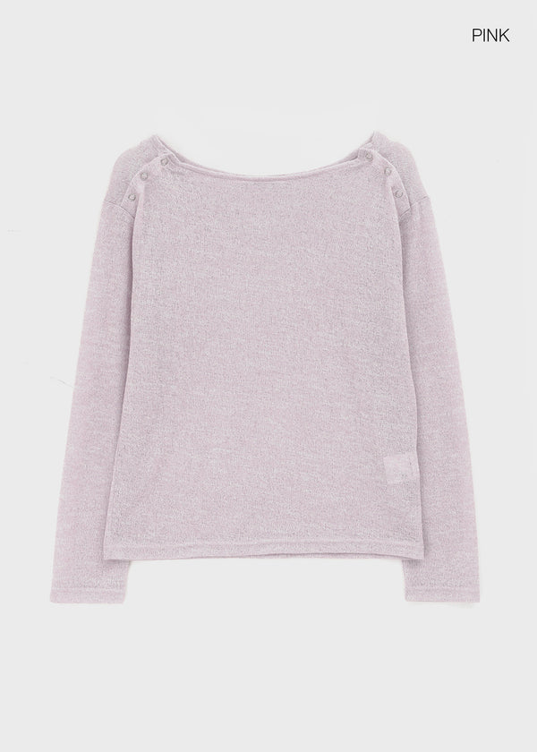 [MADE] Cuchel Summer Knit Button Off-Shoulder Long Sleeve Top