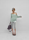 [MADE] Cuchel Summer Knit Button Off-Shoulder Long Sleeve Top