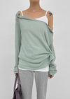 [MADE] Cuchel Summer Knit Button Off-Shoulder Long Sleeve Top