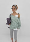 [MADE] Cuchel Summer Knit Button Off-Shoulder Long Sleeve Top