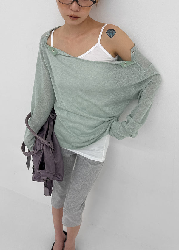 [MADE] Cuchel Summer Knit Button Off-Shoulder Long Sleeve Top