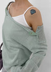 [MADE] Cuchel Summer Knit Button Off-Shoulder Long Sleeve Top