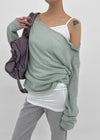 [MADE] Cuchel Summer Knit Button Off-Shoulder Long Sleeve Top