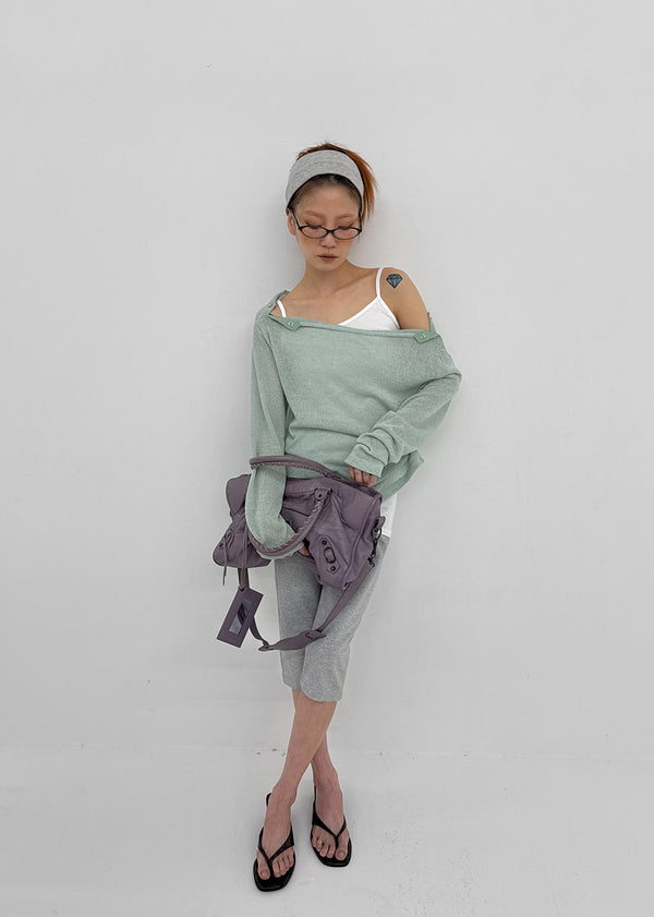 [MADE] Cuchel Summer Knit Button Off-Shoulder Long Sleeve Top