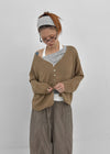 Plgun Linen Diamond V-Neck Cardigan