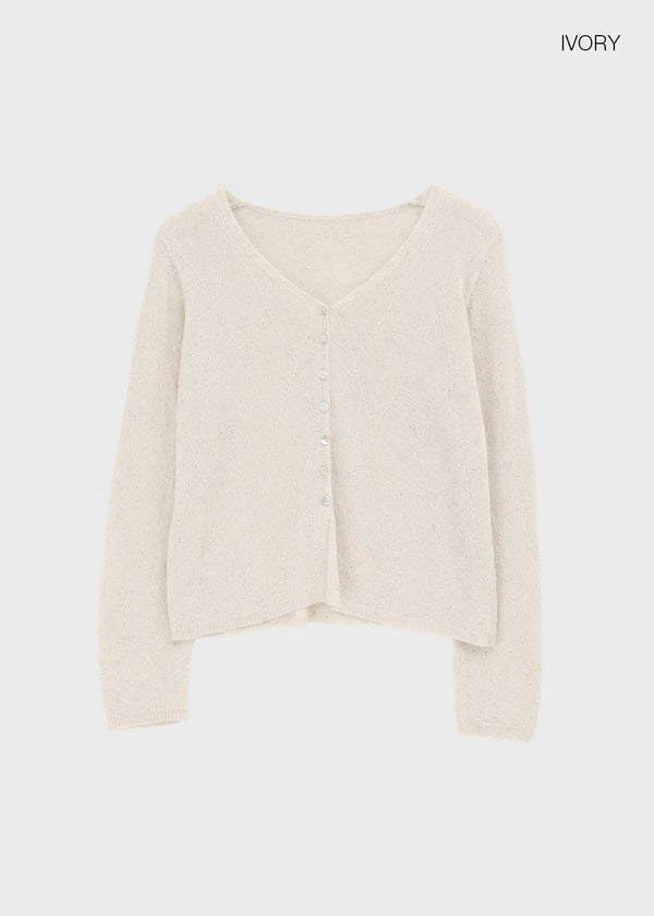 Plgun Linen Diamond V-Neck Cardigan