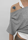 Pep Fun Layered Halter Off-shoulder Short Sleeve Tee