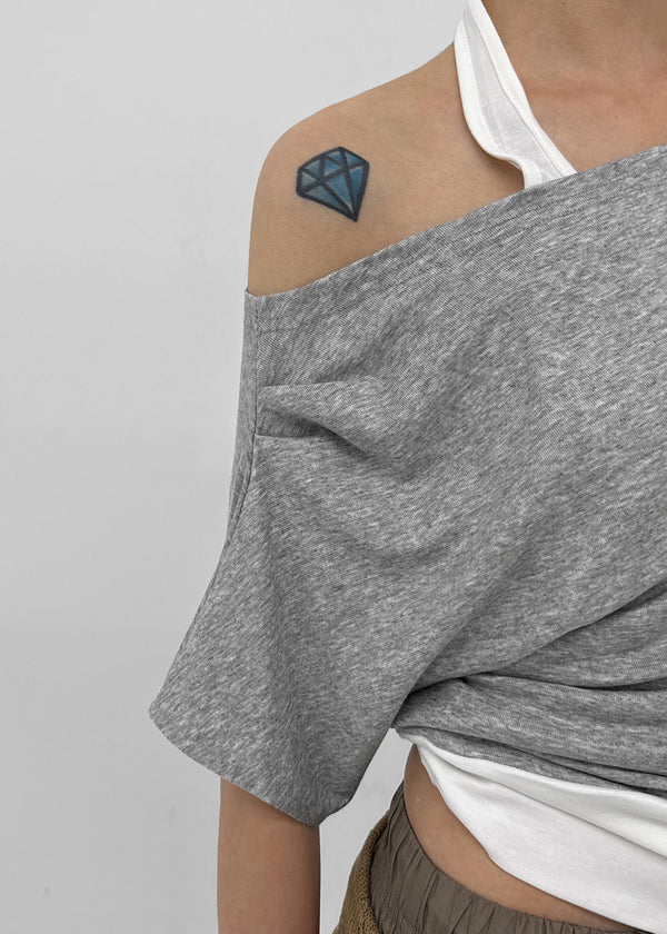 Pep Fun Layered Halter Off-shoulder Short Sleeve Tee