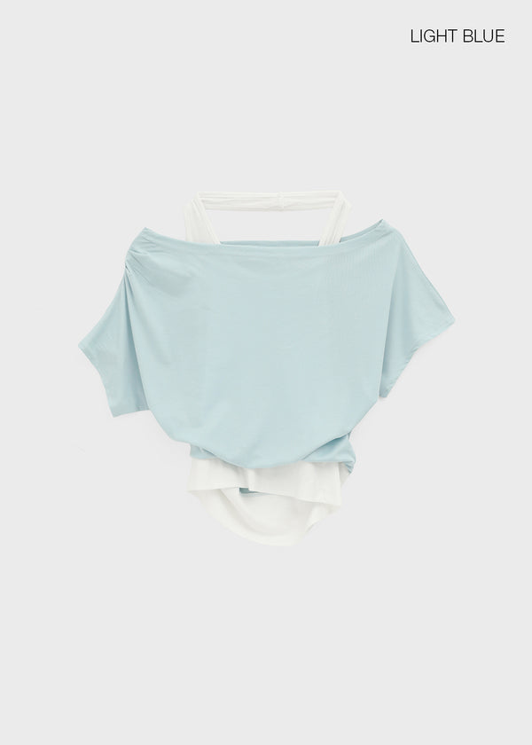 Pep Fun Layered Halter Off-shoulder Short Sleeve Tee