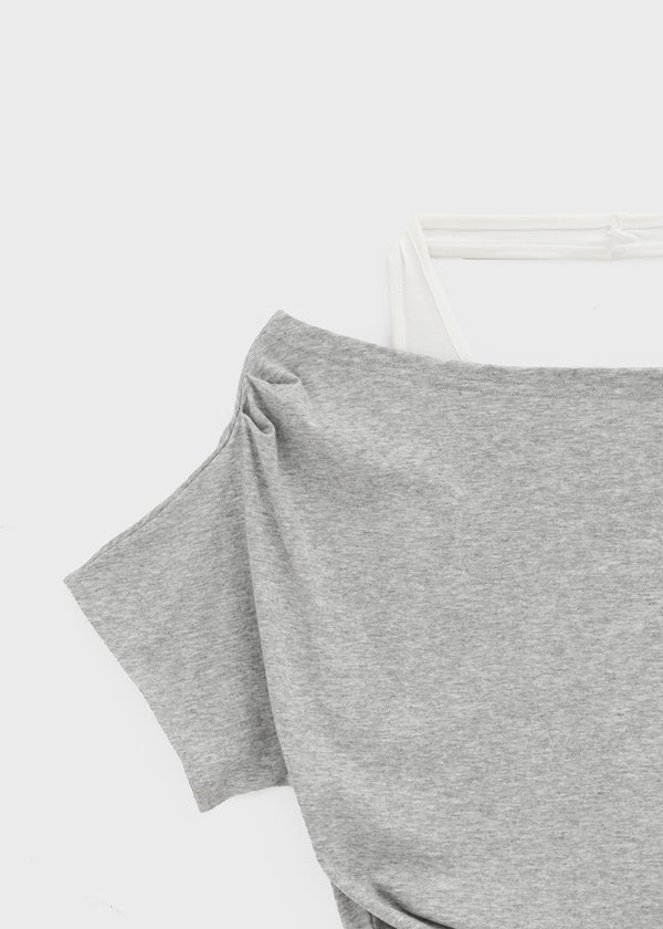 Pep Fun Layered Halter Off-shoulder Short Sleeve Tee