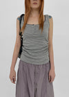 Telton Layered Striped Henley Neck Shirred Sleeveless Top